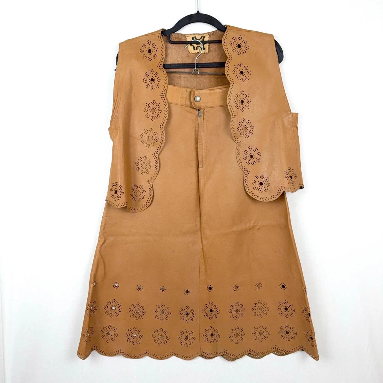 Second Skin Vintage 70s Leather Skirt Set Boho Prairie Cowgirl